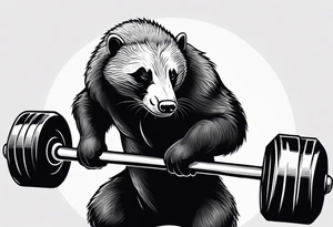 Muscular old honey badger lifting barbell. tattoo idea