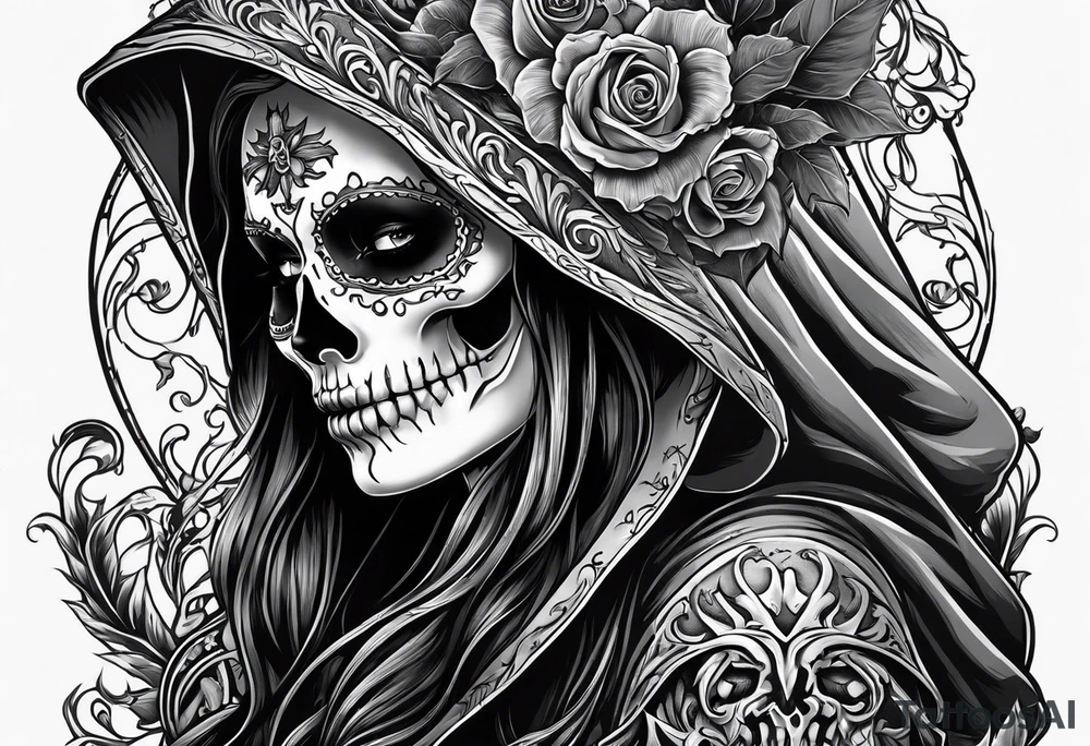 lady skeleton grim reaper devil tattoo idea