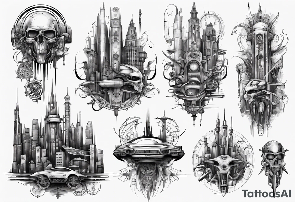 Cyberpunk style city tattoo idea