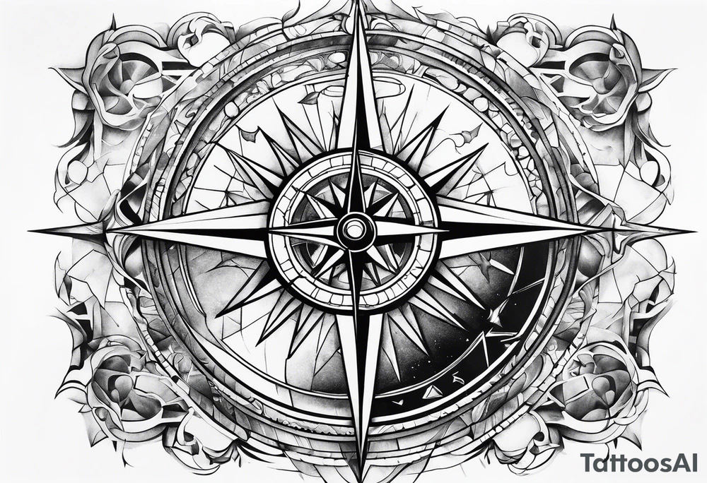 glass broken on compass tattoo idea