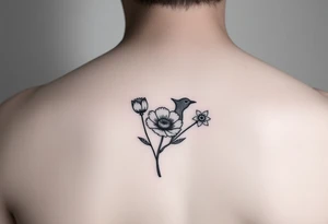 Small fantail bird with a poppy and a daffodil tattoo idea