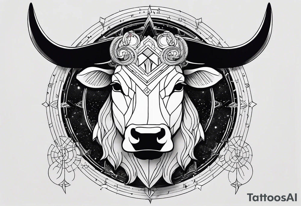 I want a geometric Taurus head with the planets positions on May 20th, 1989 tattoo idea