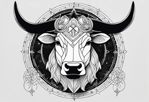 I want a geometric Taurus head with the planets positions on May 20th, 1989 tattoo idea