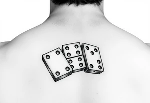 Three domino tiles falling onto each other, showing the pips 8, 7, and 6. tattoo idea