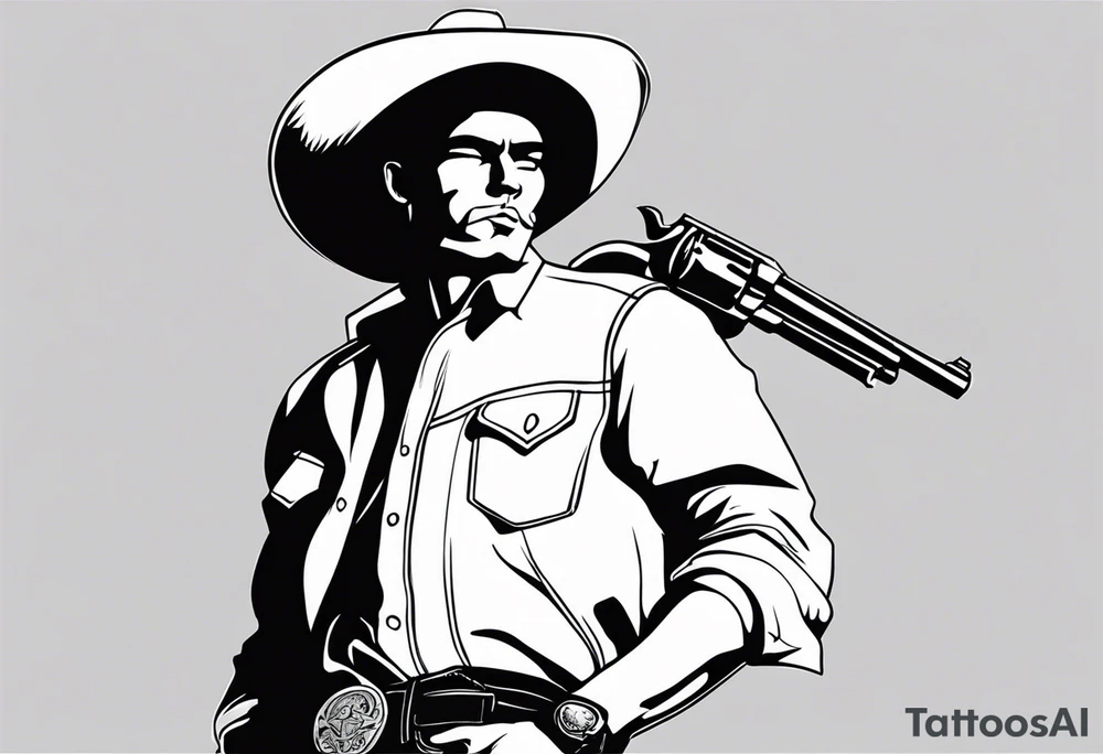 Western cowboy with a cigarette in his mouth and a gun holstered to his side tattoo idea