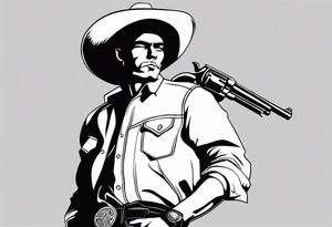 Western cowboy with a cigarette in his mouth and a gun holstered to his side tattoo idea