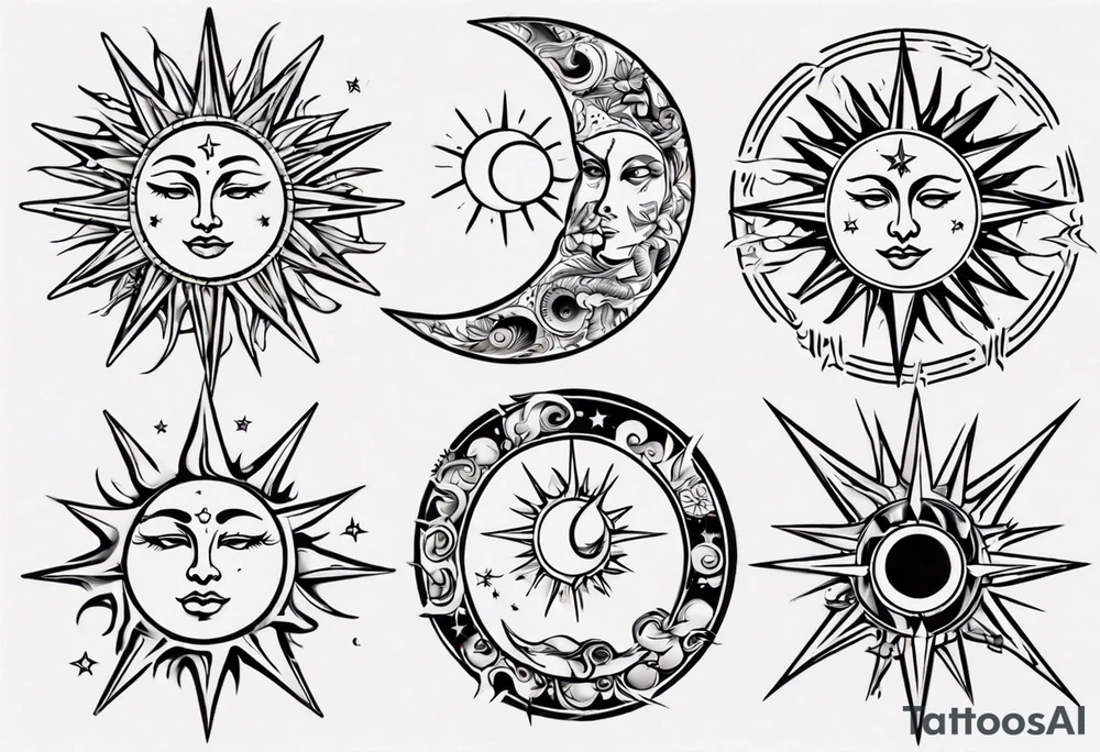 Sun star and moon tattoo idea