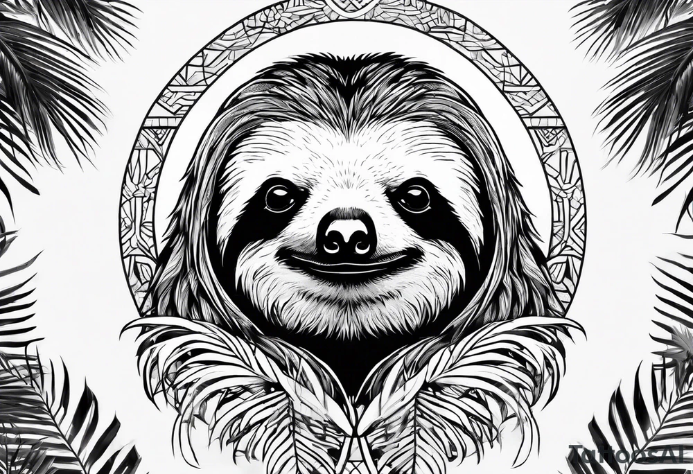 Sloth under palm tattoo idea