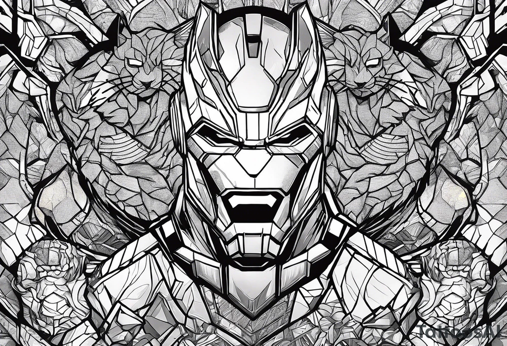 I want to change Avengers Team characters with animals. Hulk will be Badger, Thor will be Alpha Grey Wolf, Captain America will be Bull, Iron Man will be Canary, Black Widow will be Axolotl, Hawk Eye will be Sudan Plated Lizard and Nick Fury will be Cat. tattoo idea