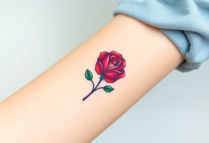 A continuous heartbeat line shaped like a rose, with the petals shaded in rich red and the stem in dark green. tattoo idea