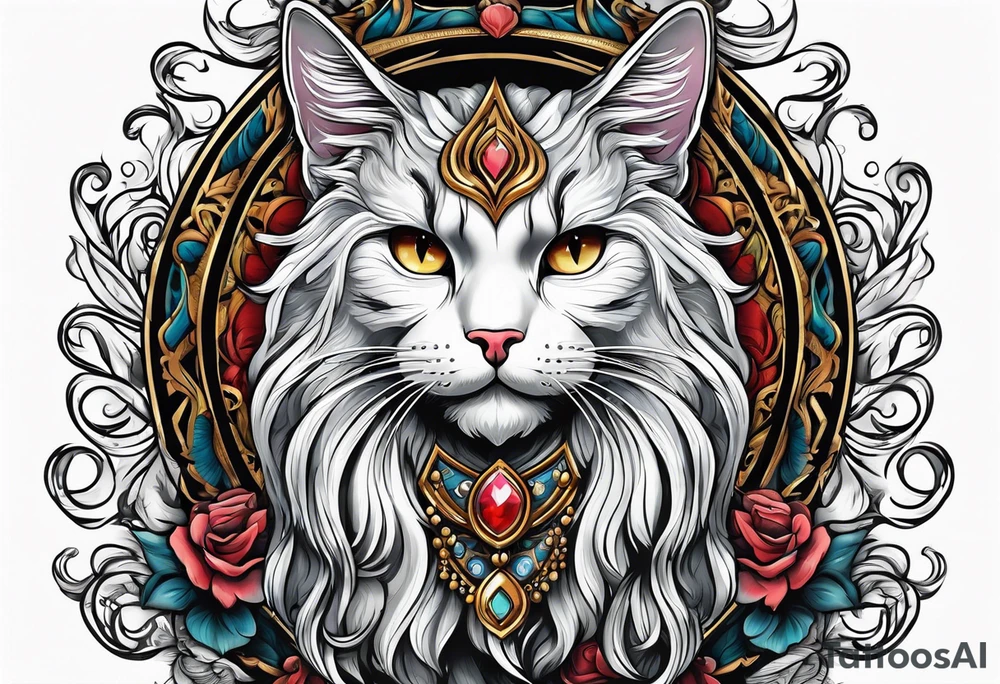 Long hair cat, regal, face tattoo idea
