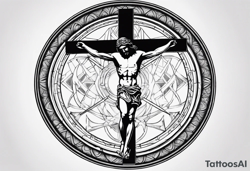 Roman numerals and crucified man inside circle tattoo idea Roman numerals and crucified man inside circle tattoo idea