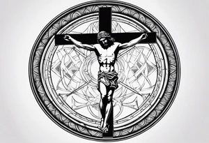Roman numerals and crucified man inside circle tattoo idea