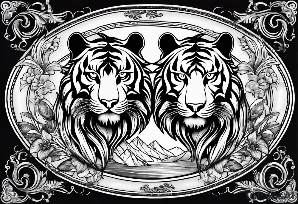 Tiger and lion on a yin yang plate tattoo idea
