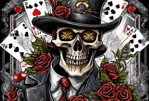 skeleton smoking cigar with poker chips, dealing the cards
Phrase: "Don't deal with the devil" tattoo idea