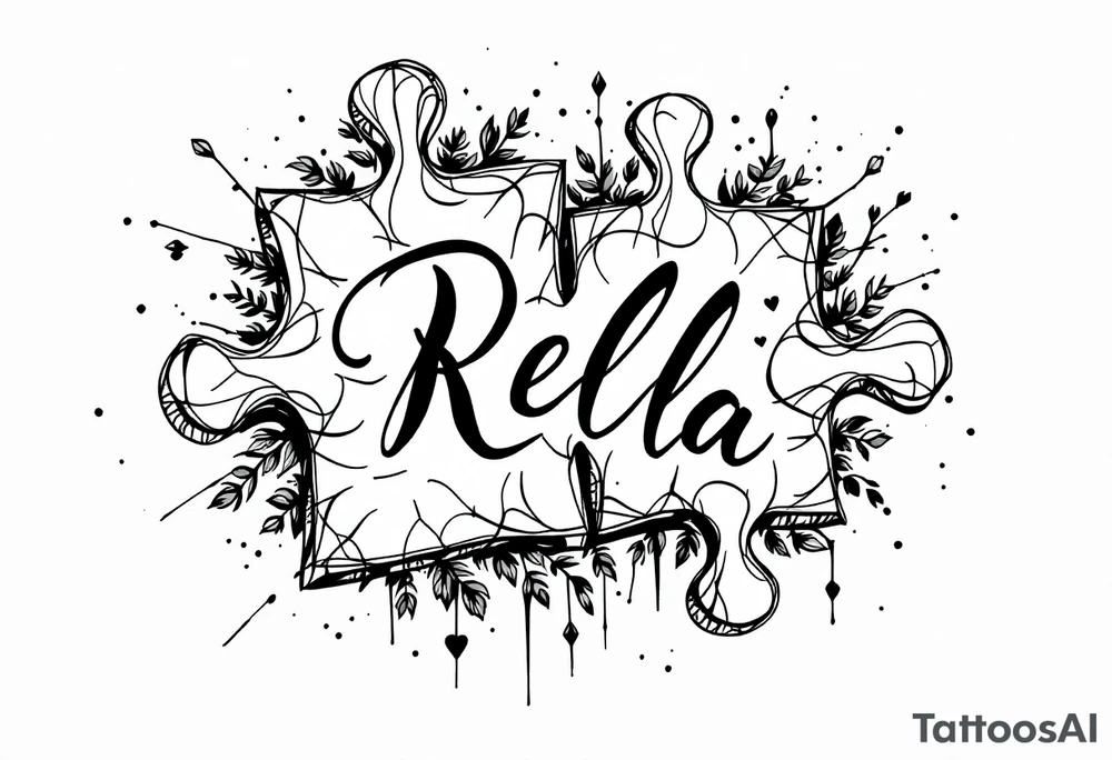 Puzzle piece tattoo where one of the pieces says Rella with an heart tattoo idea