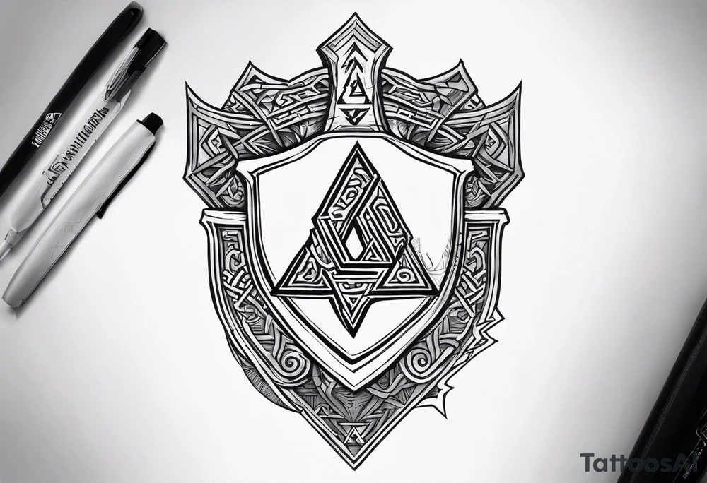 Valhalla shield valknut axe steps tattoo idea