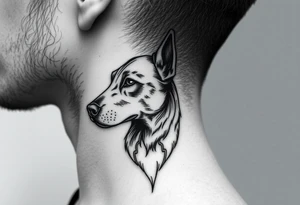 One lined black ink art . Of dog/Aquarius elegant portrait. On side of neck tattoo idea
