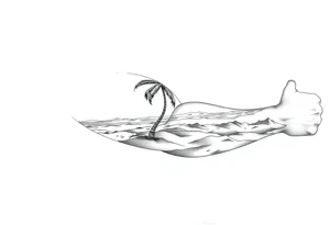 fine line, peaceful, serene, timeless, ocean, sand, palm tree, sun tattoo idea