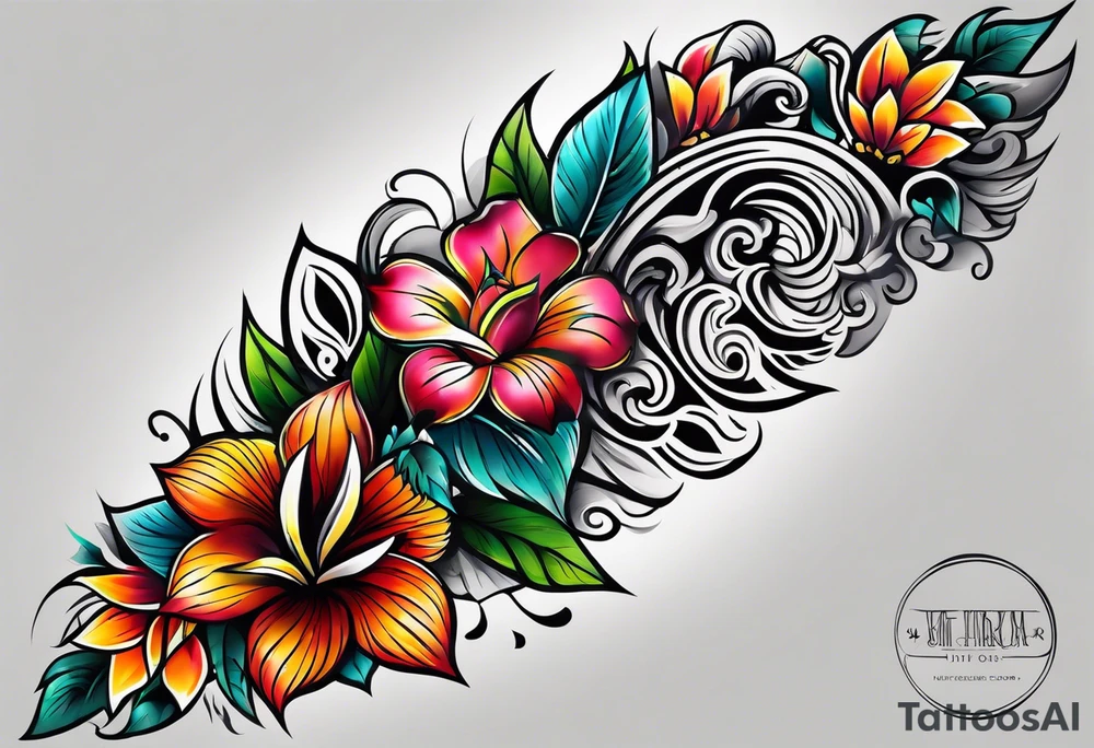 Fijian teeth and flower forearm tattoo idea