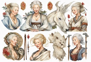 medieval Helen Mirren dressed in white tattoo idea