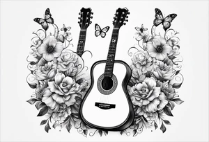 Guitar with flowers growing off the side, butterflies, small tattoo idea