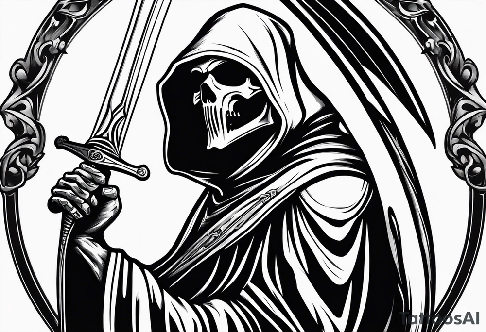 grim reaper with sword and pistol tattoo idea