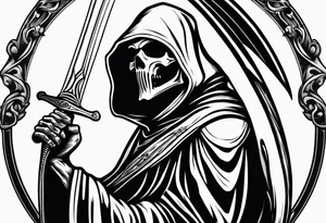 grim reaper with sword and pistol tattoo idea