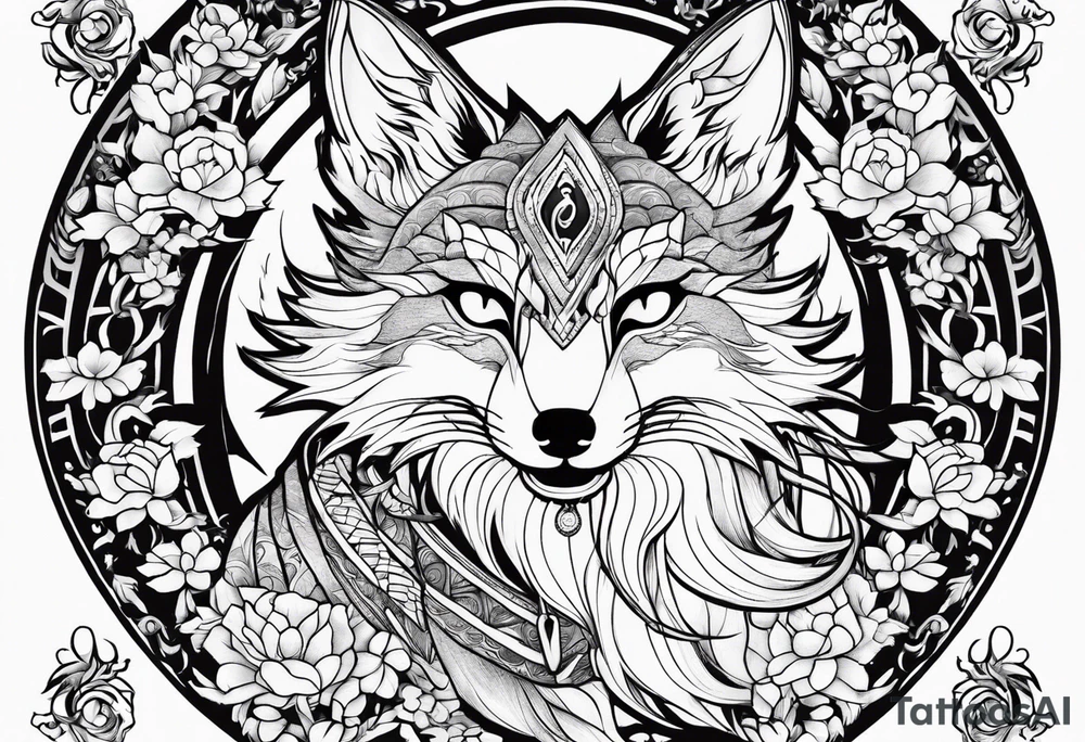 a kitsune with 6 eyes tattoo idea