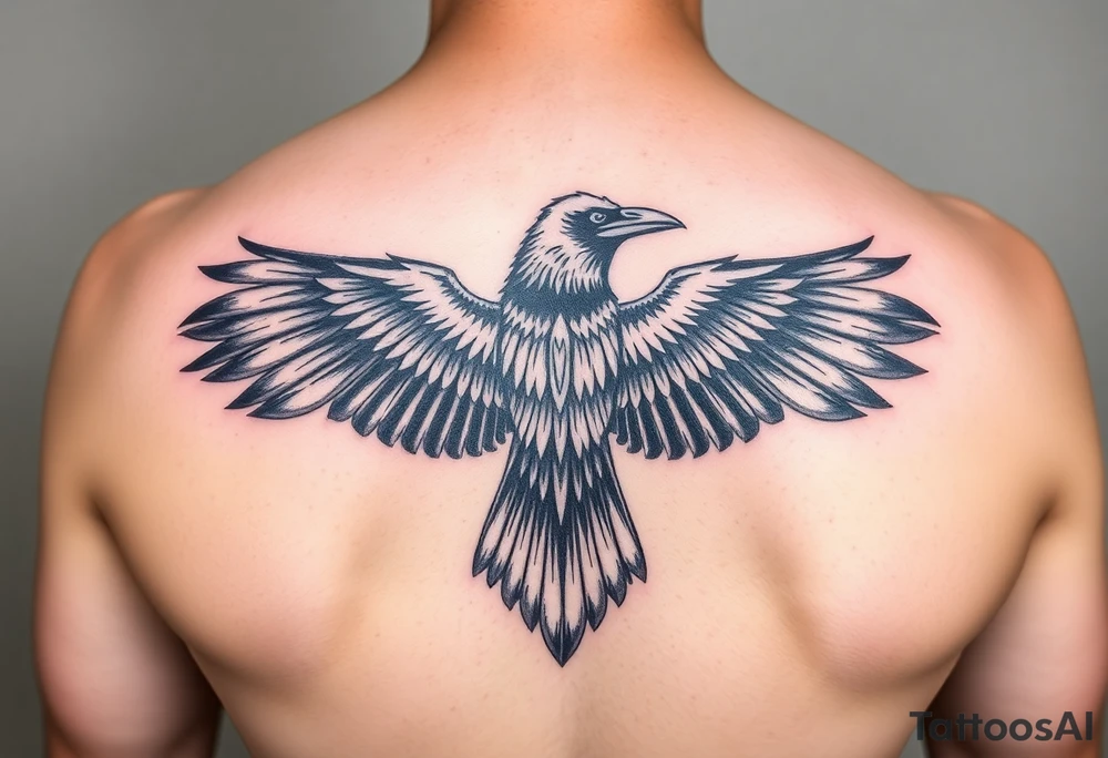 Geometric design of crow with long wings with dark shading  for forearm tattoo idea