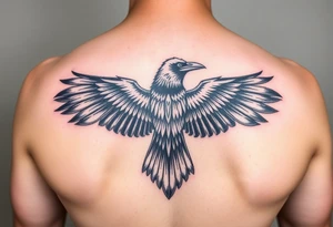 Geometric design of crow with long wings with dark shading  for forearm tattoo idea