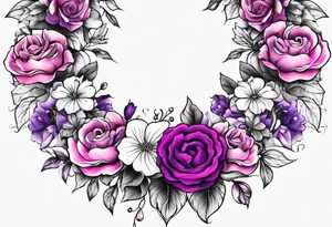 Flower wreath pinks and purples tattoo idea