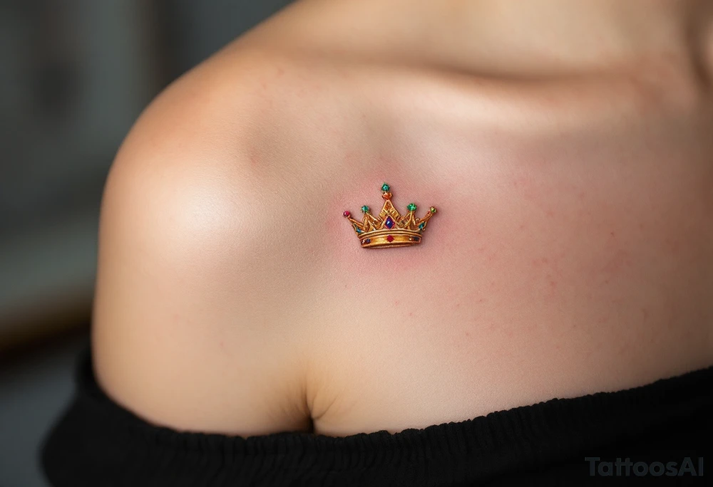 Gold-inked royal crowns with tiny emerald and ruby details. tattoo idea