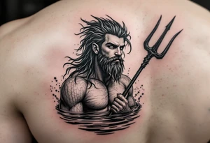 fit young poseidon, with trident, in calm water tattoo idea