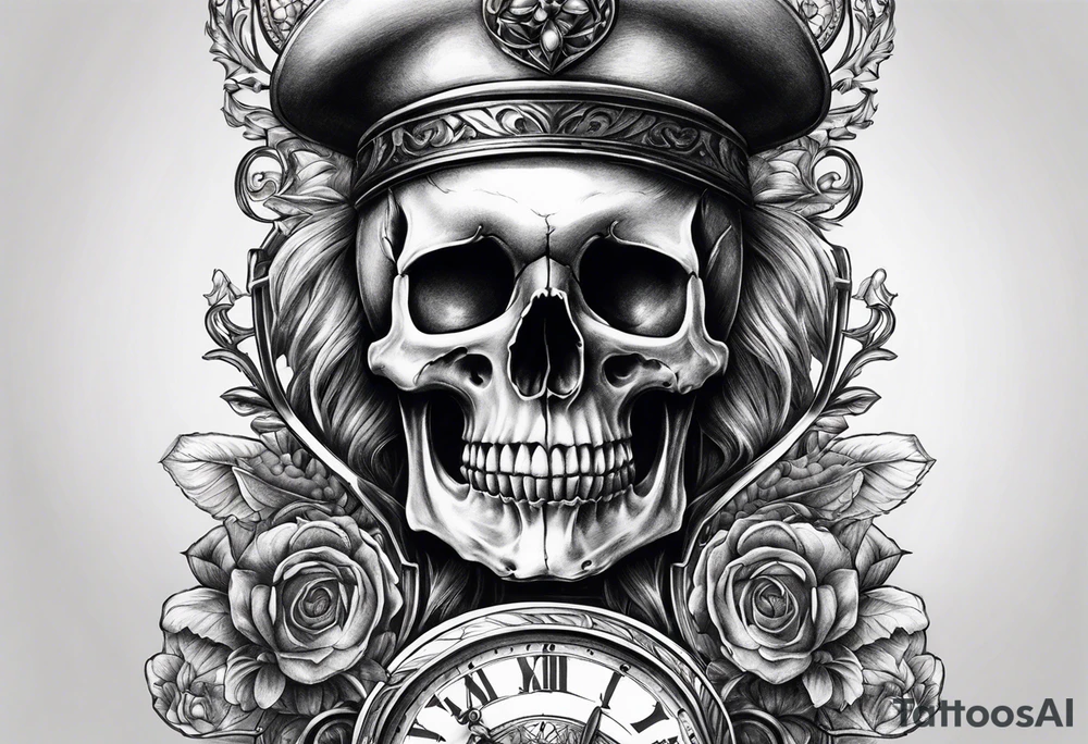 Skull with sitting on hour glass tattoo idea