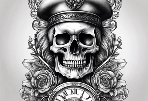 Skull with sitting on hour glass tattoo idea