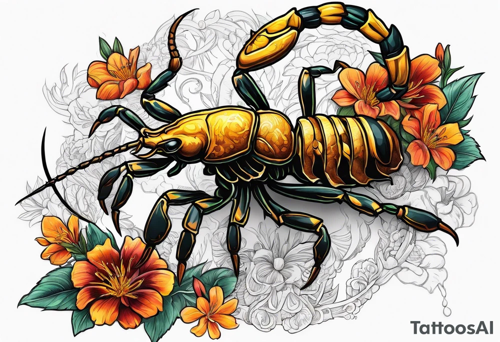 deadly scorpion with flowers of doom tattoo idea