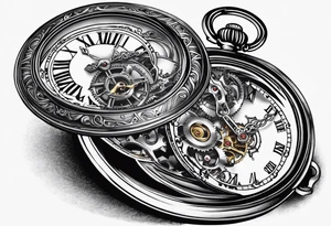 Old school pocket watch exploded showing inner mechanism tattoo idea
