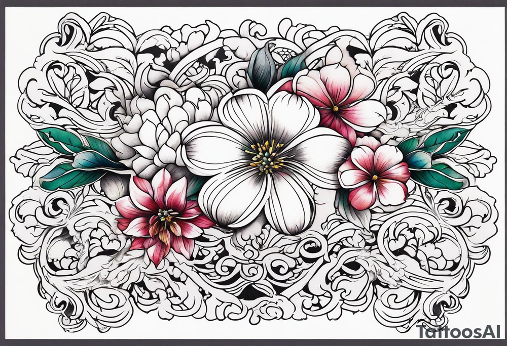 ornaments of flowers tattoo idea