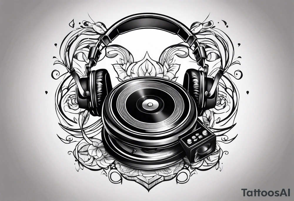 Dj decks and headphones tattoo idea