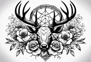 antler wrapped in barbed wire and flowers tattoo idea