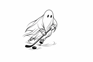 Minimalist ghost silhouette stickhandling a puck on ice tattoo idea