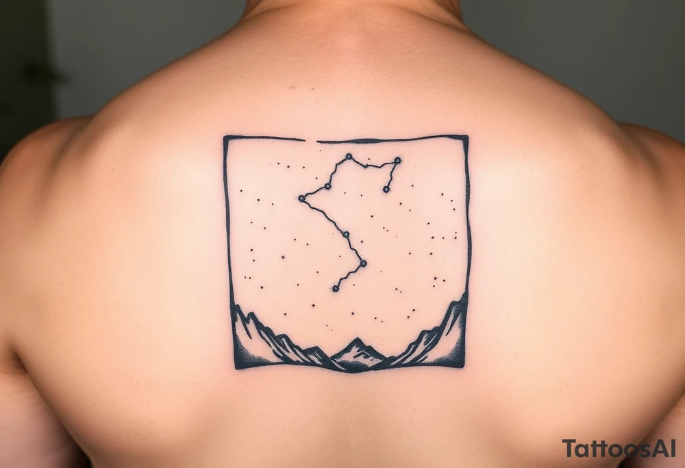 Night sky with a constellation seen through a frame of silhouette tattoo idea