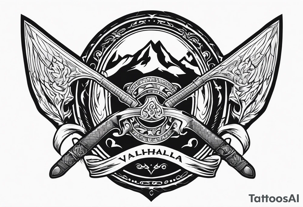 Valhalla sword shield axe fire tattoo idea