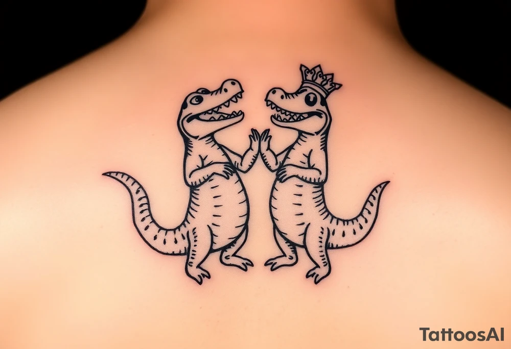 cartoon Mardi gras alligators standing up and dancing tattoo idea