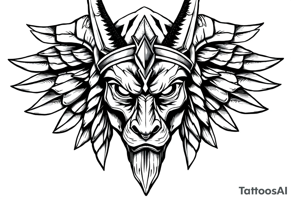 powerful majestic muscle anubis Egyptian god face mix with joker
without eyes with mantle on head tattoo idea