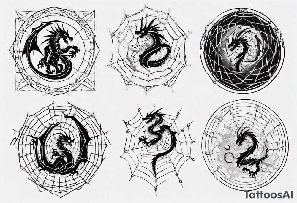 Dragon in a spiral spiderweb tattoo idea