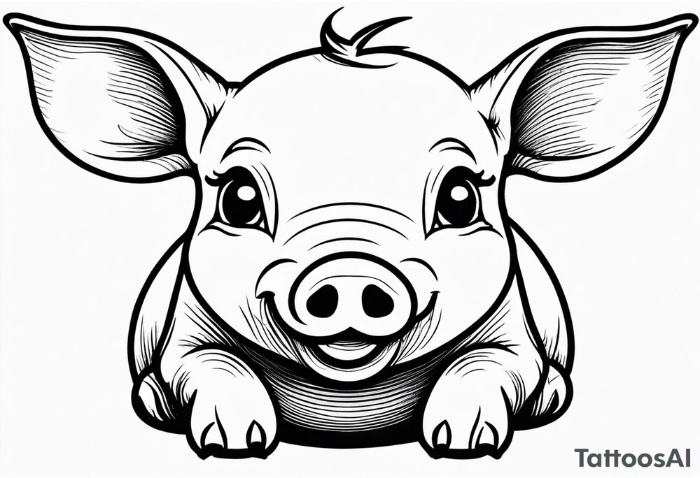 very cute happy piglet with small ears.
outline only.
black and white only.
only show the piglet. no extra lines or decoration.
no black shading.
draw only with very thin lines (1px)

should look like a tattoo that will only take 2 minutes to draw tattoo idea