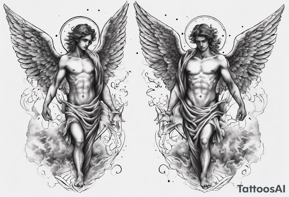 Two angels as brothers hidden in code tattoo idea