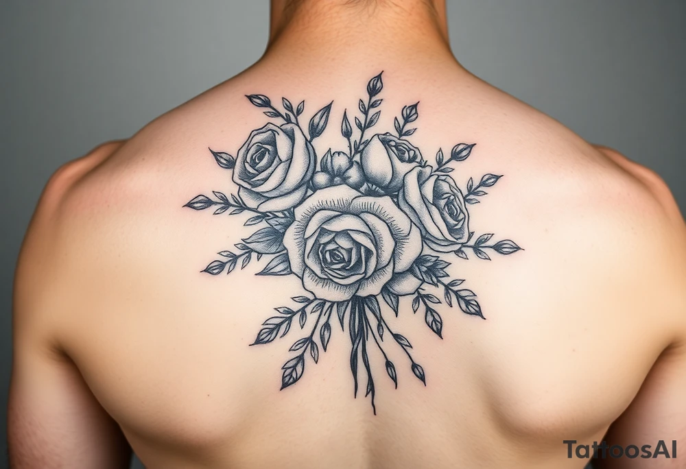 vintage bouquet of wild roses and meadow flowers with morning dew tattoo idea